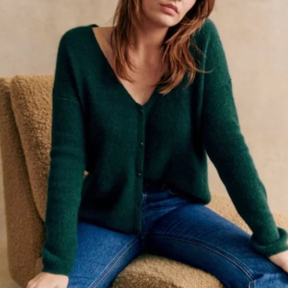 Sezane Green Barry Cardigan fits like M